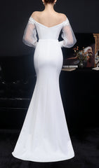 Elegant Chryse Off-Shoulder Floral Embroidered White Mermaid Wedding Dress