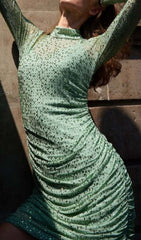 Jacinta Dazzling Green Crystal Ruched Mini Dress