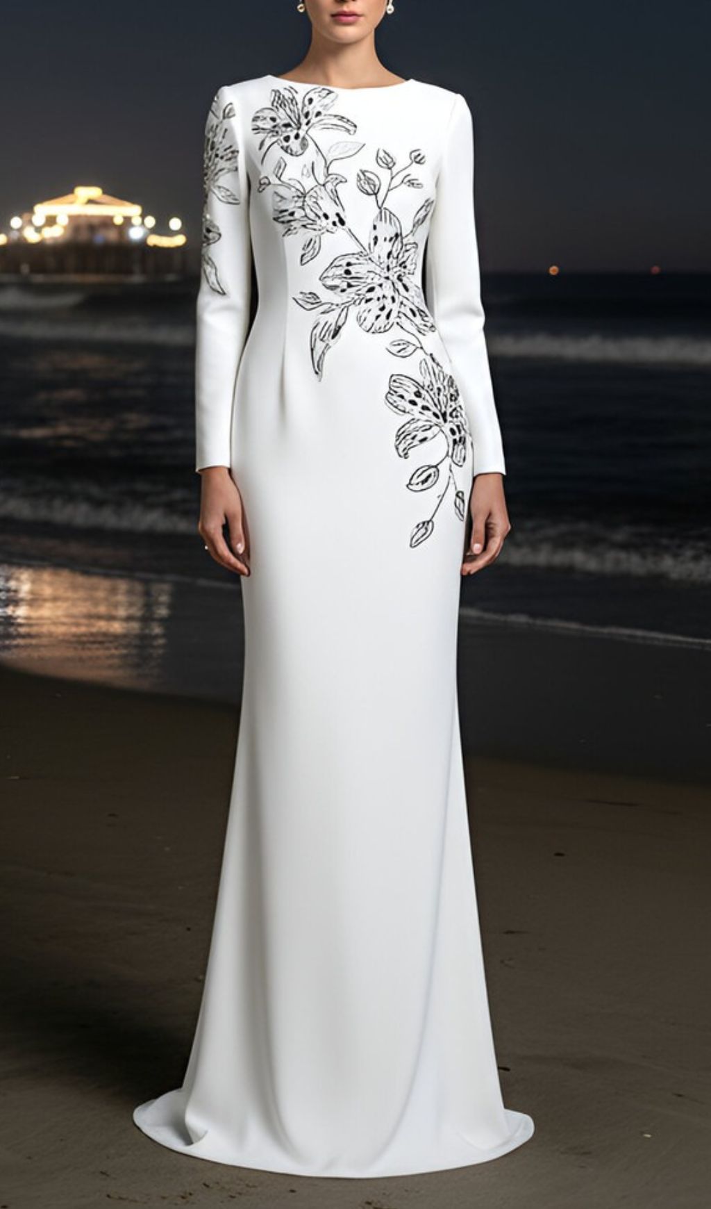 Jessica White Floral Embellished Evening Gown