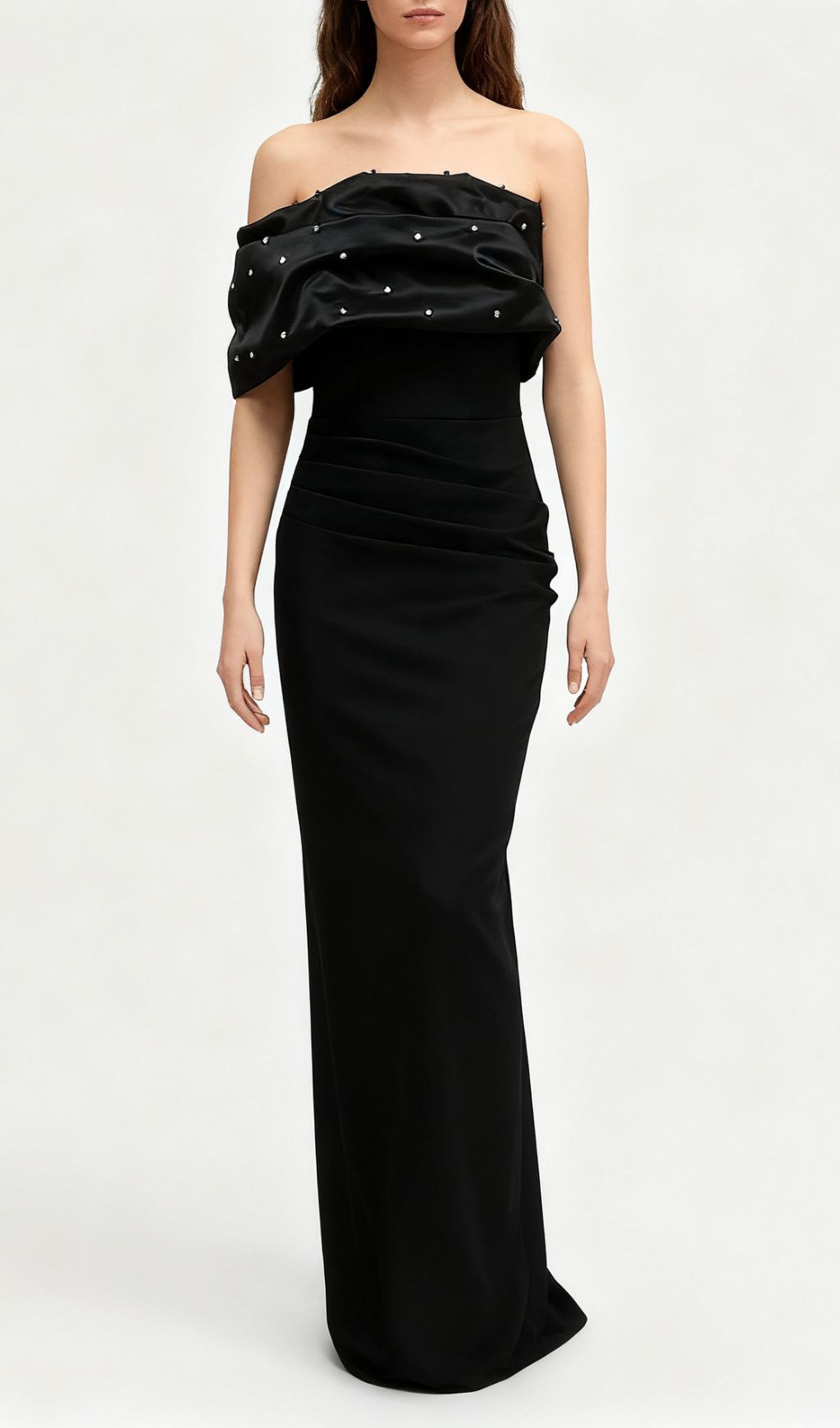 Ilia Black Embellished Off-Shoulder Bandage Maxi Gown