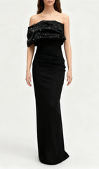 Ilia Black Embellished Off-Shoulder Bandage Maxi Gown