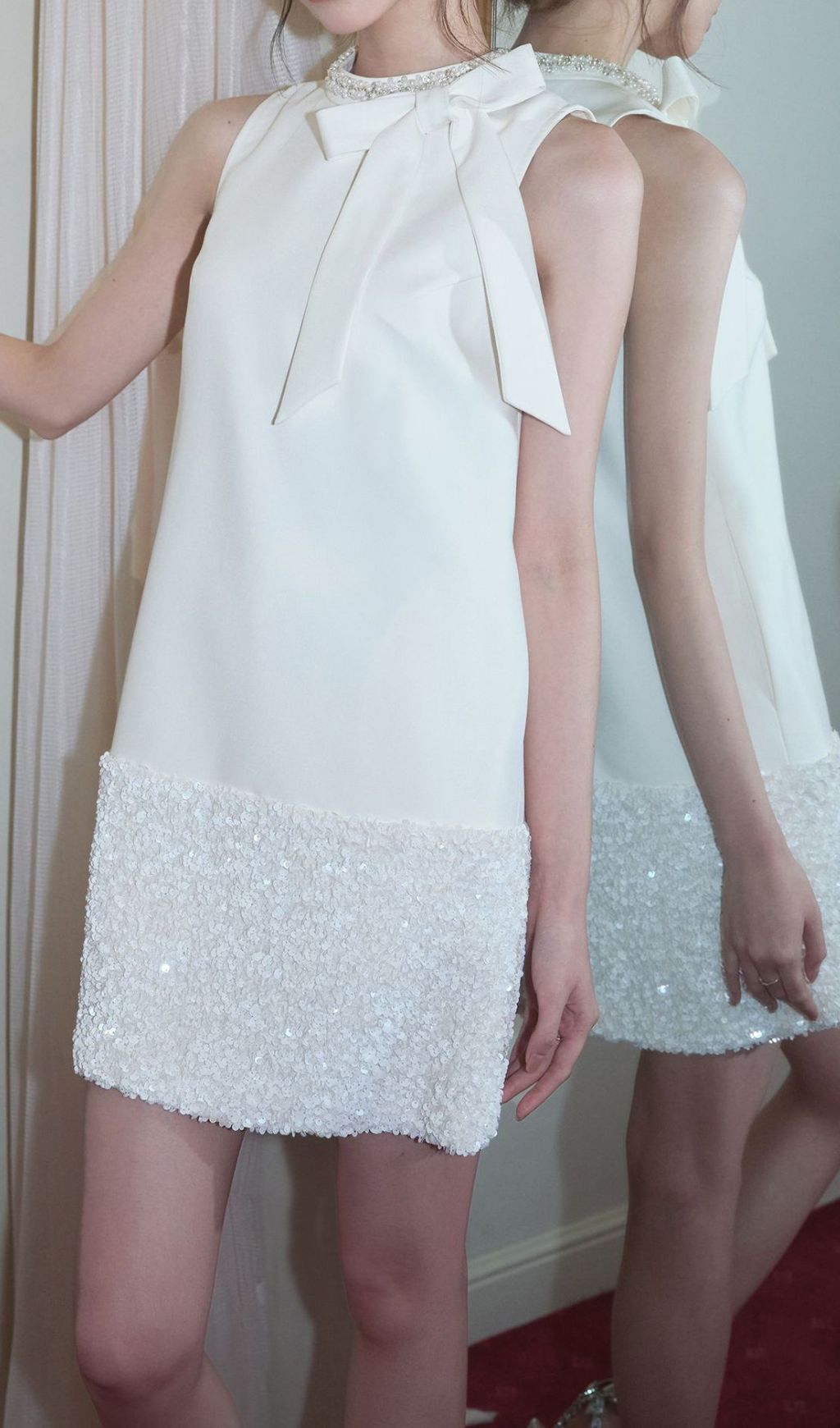 Gayle White Sequin Bow Mini Dress