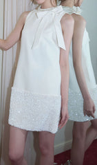 Gayle White Sequin Bow Mini Dress