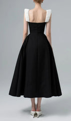 Becka Elegant Black & White Two-Tone Midi Dress