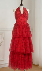 Janika Red Polka Dot Halter Tiered Maxi Dress