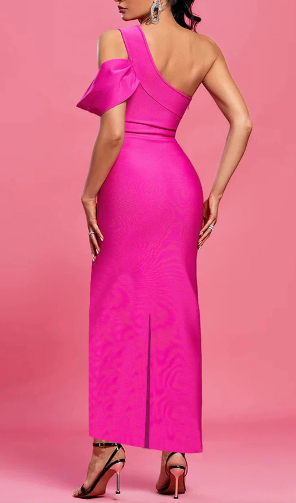 Glamorous Hot Pink One-Shoulder Maxi Dress with Asymmetrical Hem