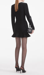 Chic Black Pearl Trim Waffle Knit Mini Dress for Women