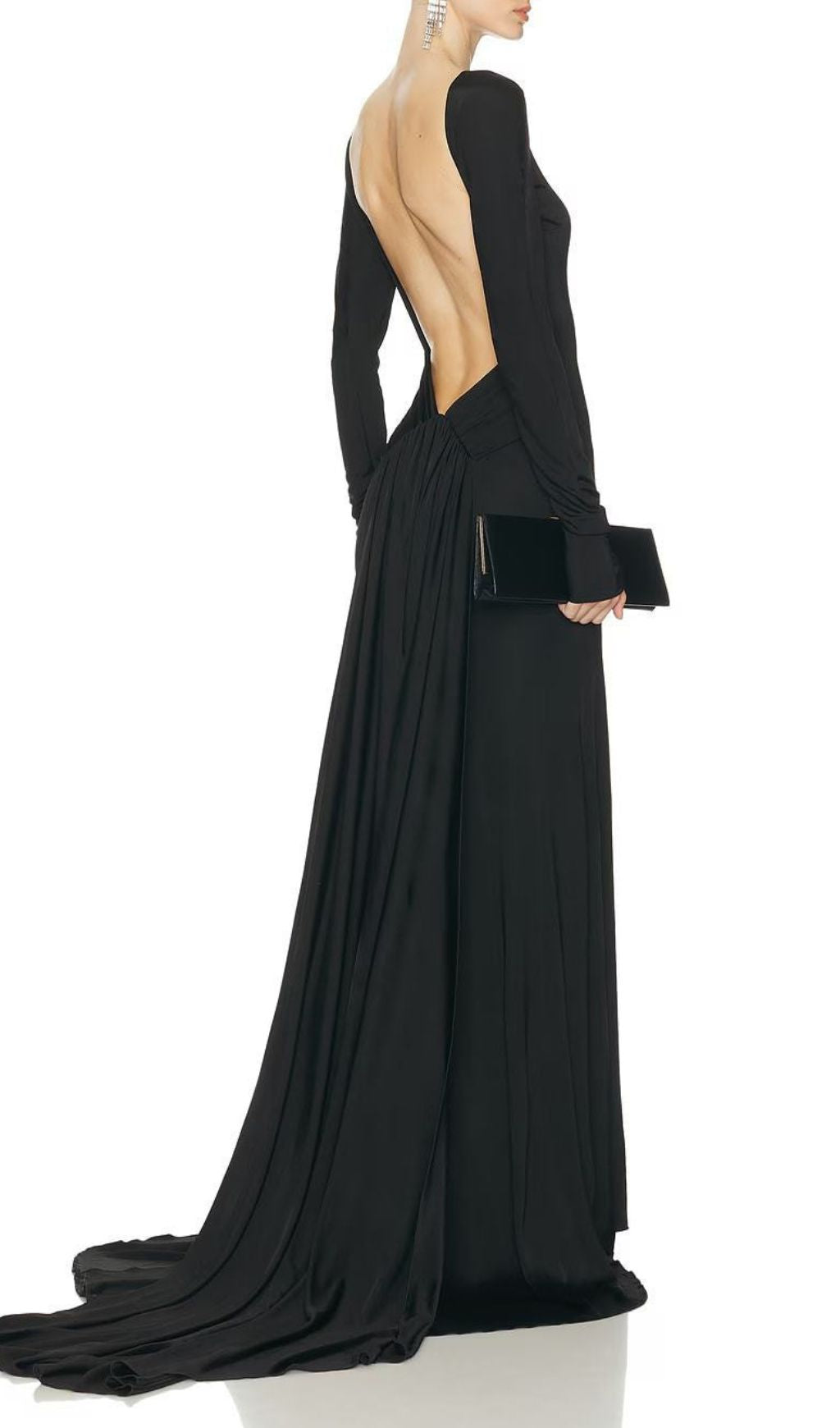 Iiona Black Backless Long Sleeve Maxi Dress