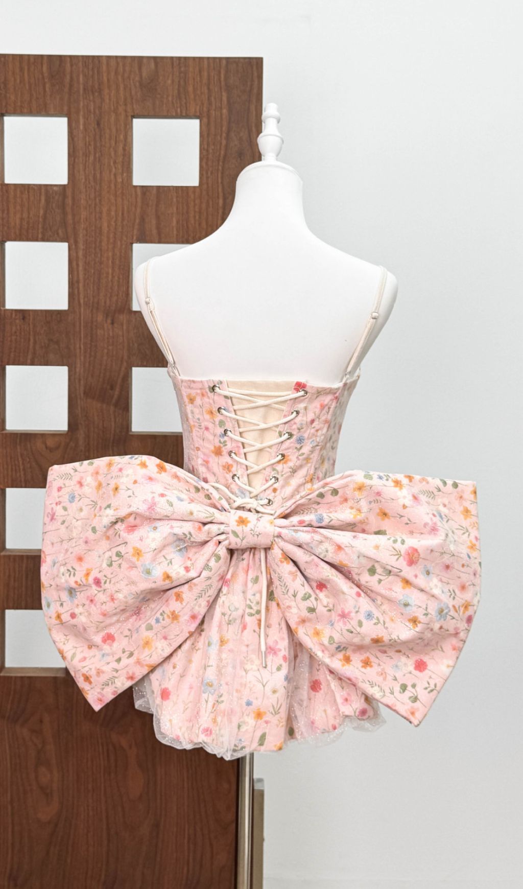 Jaylene Whimsical Floral Corset Mini Dress with Bow Back Detail