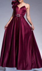 Coskun One-Shoulder Ruffled Satin Maxi Dress