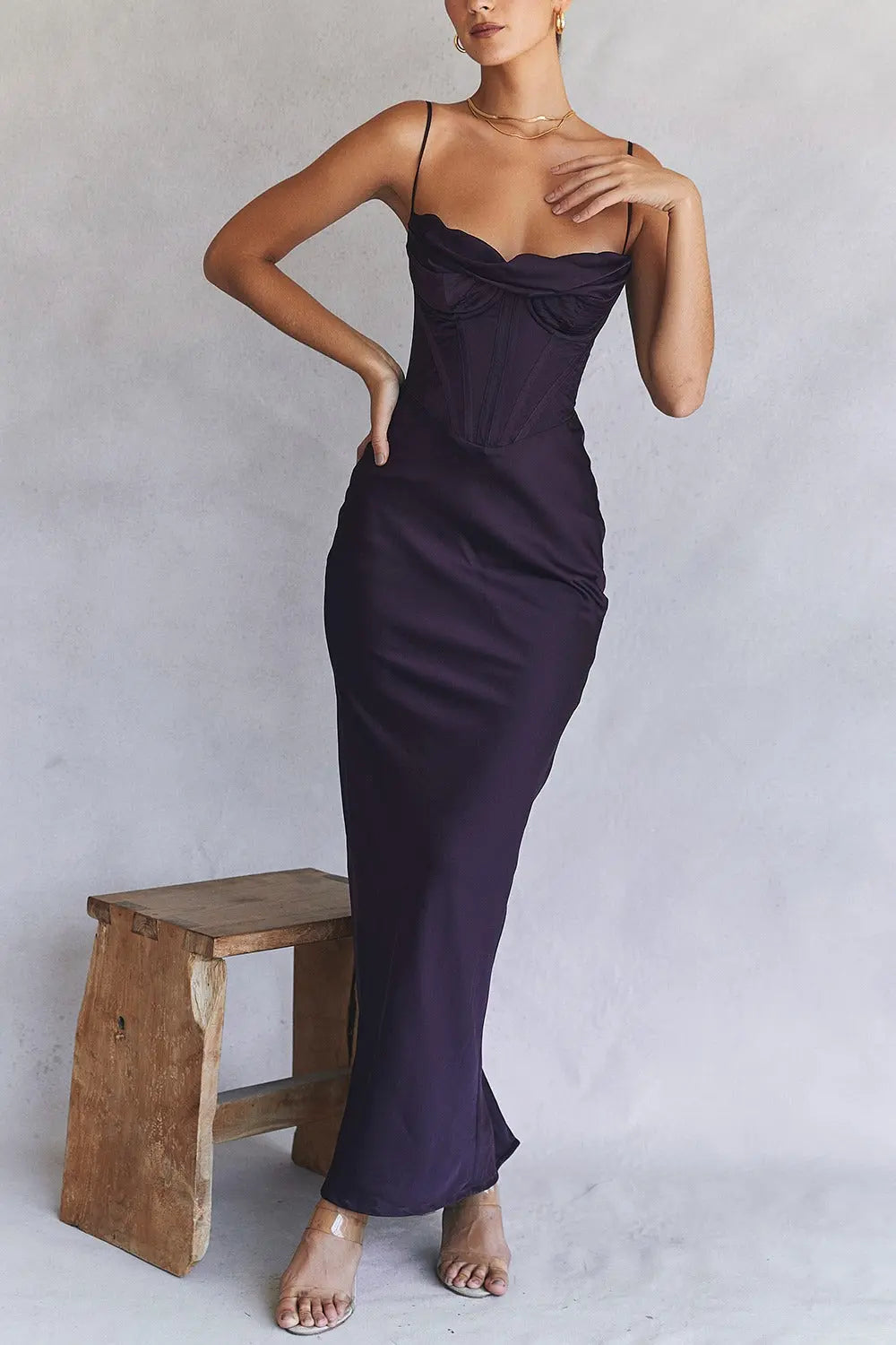 Elegant Night Shade Corset Maxi Dress