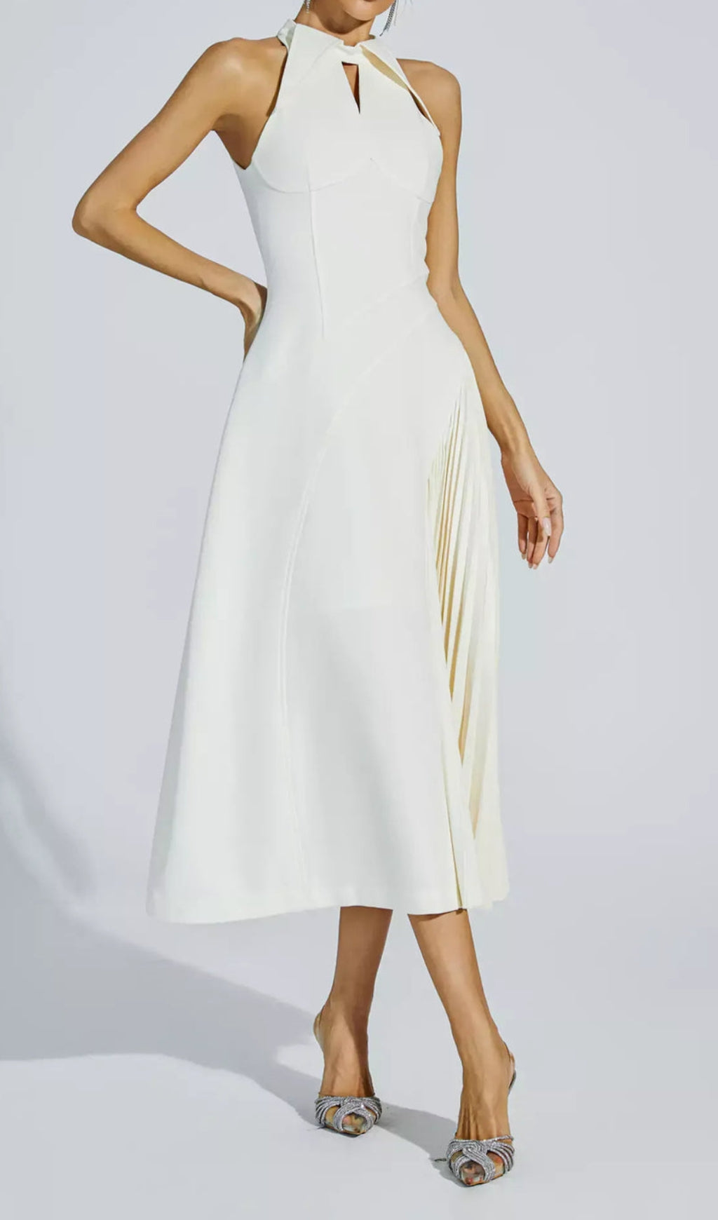 Clemency Halter Pleated Midi Dress