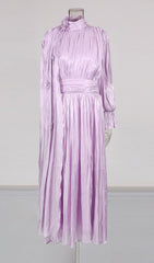 Irfan Opulent Bloom Pleated Satin Midi Dress with 3D Floral Cape