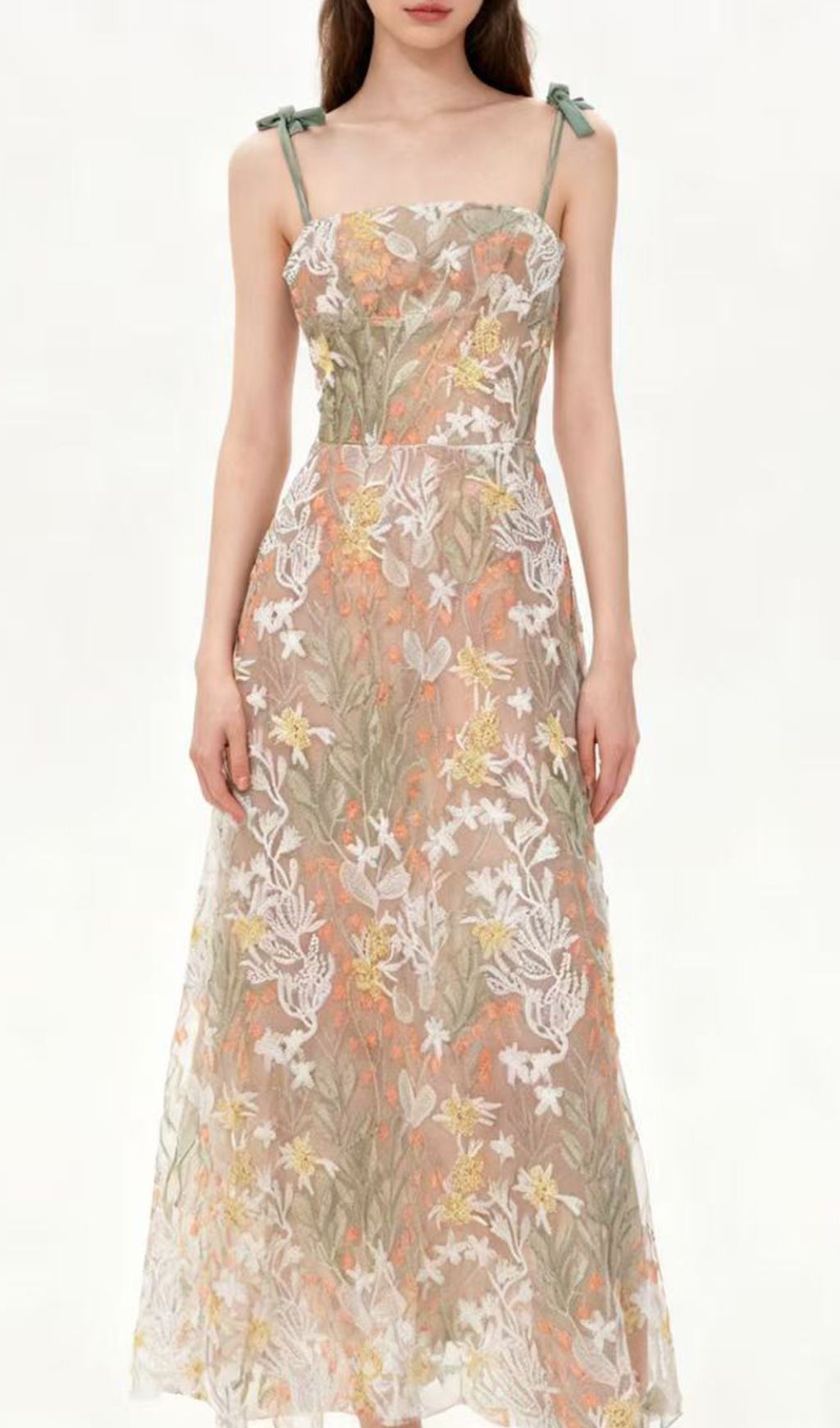 Itsuo Whimsical Floral Embroidery Maxi Dress