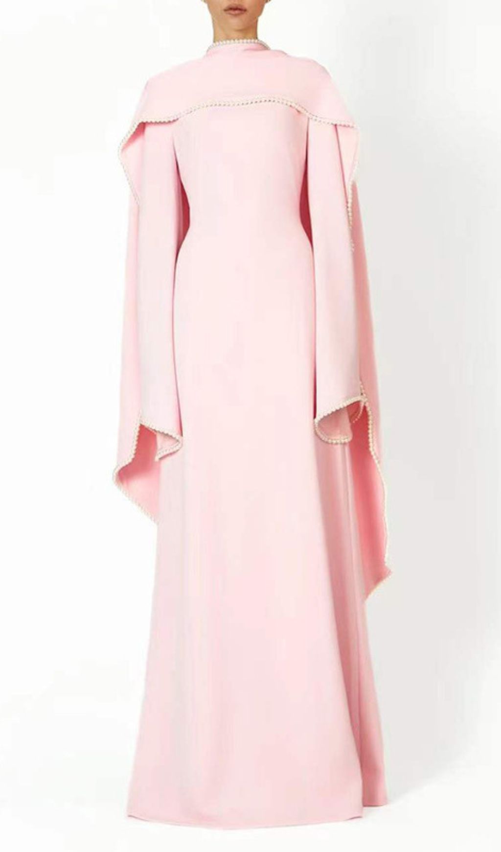Hidi Pink Pearl Trim Shawl Maxi Dress