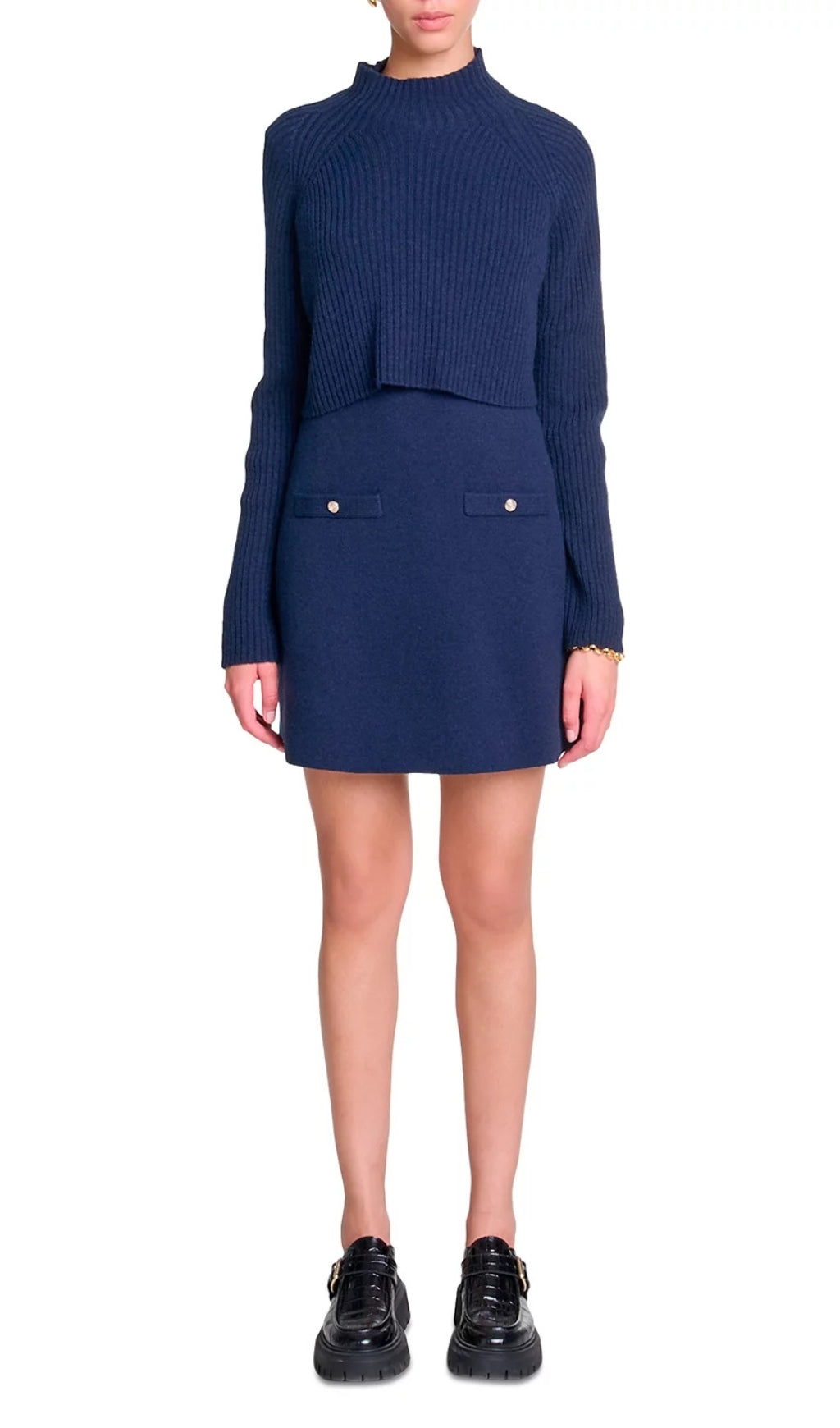 Roquette Chic Navy Layered Knit Mini Dress