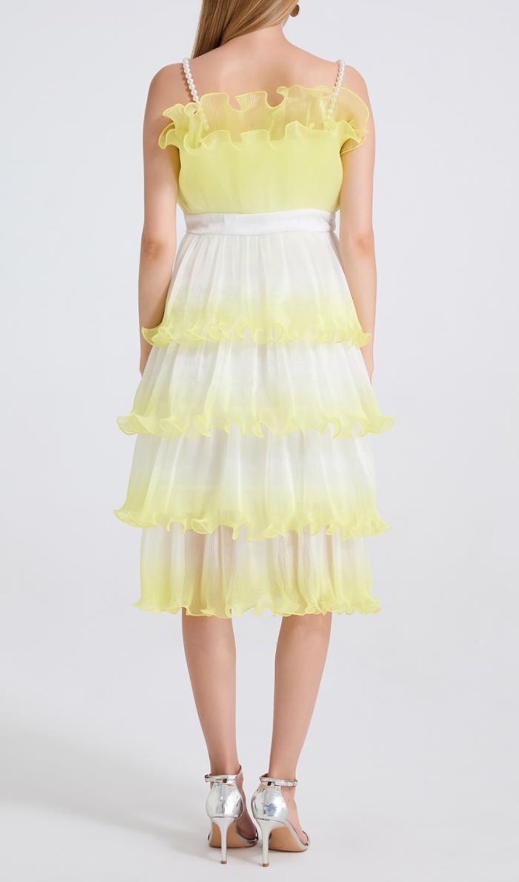 Fiene Ombre Yellow Tiered Ruffle Strappy Midi Dress