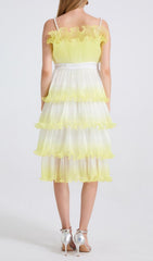 Fiene Ombre Yellow Tiered Ruffle Strappy Midi Dress