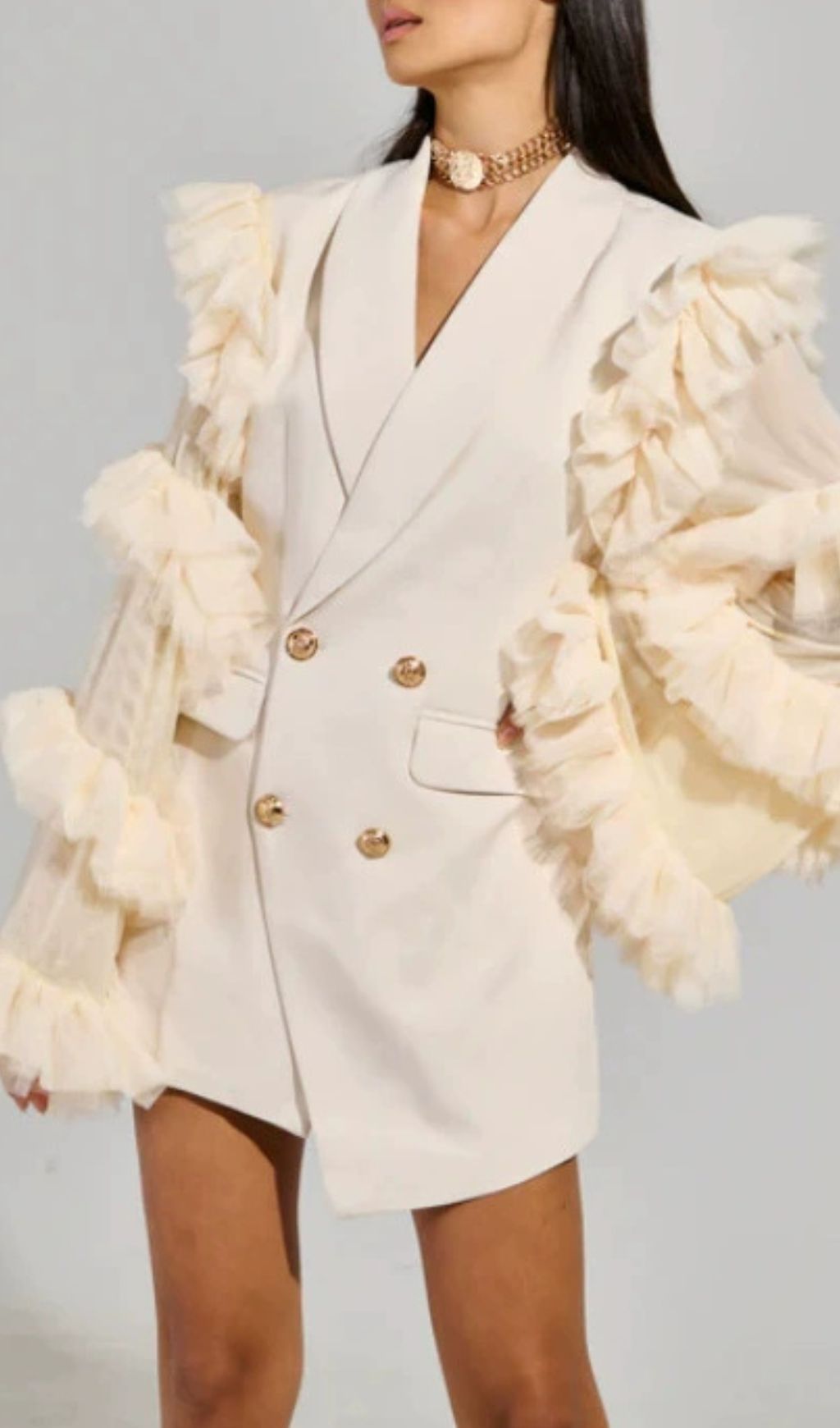 Kaleena Dramatic Tulle Sleeve Blazer Dress