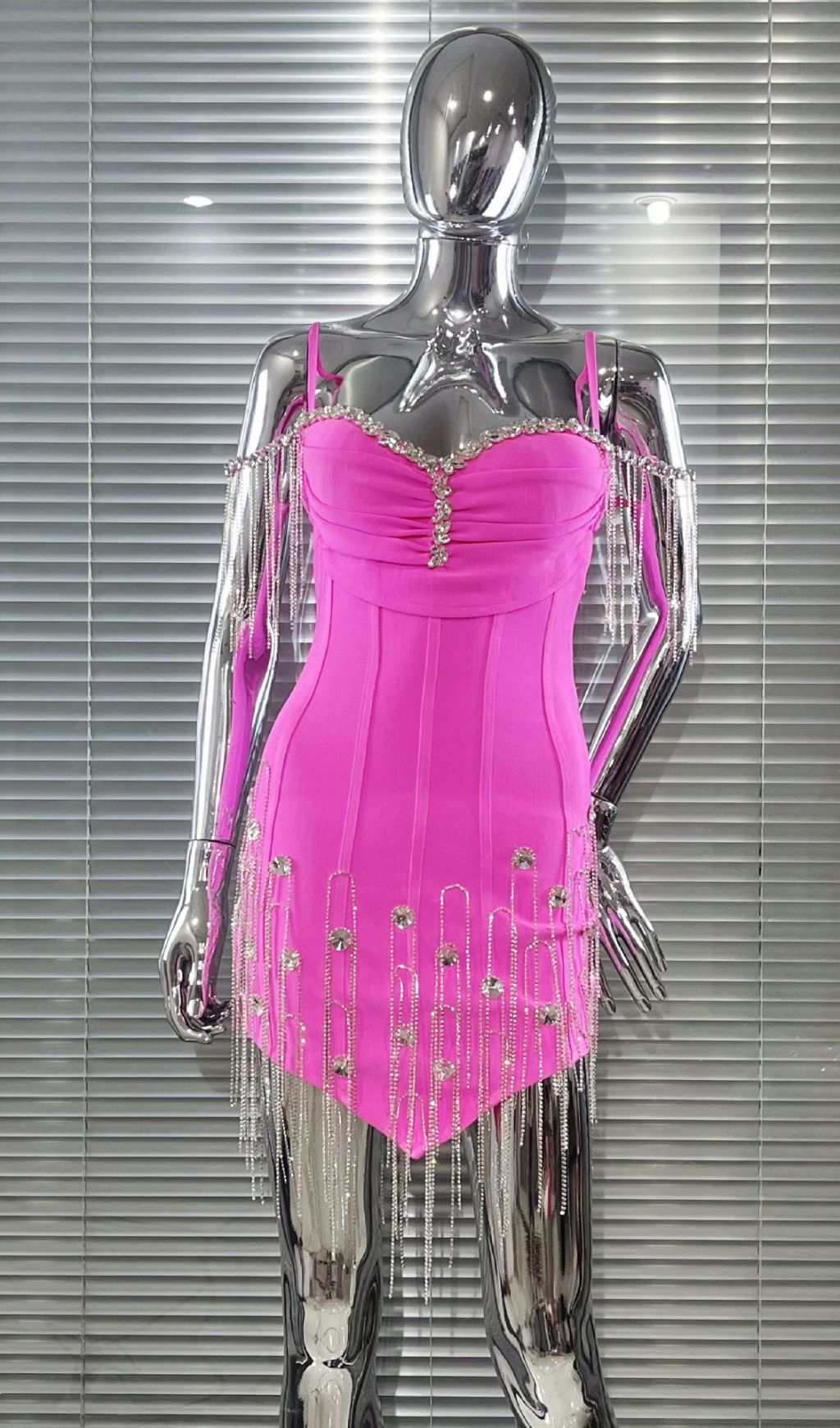 Dazzling Diamante Tassel Bandage Mini Dress