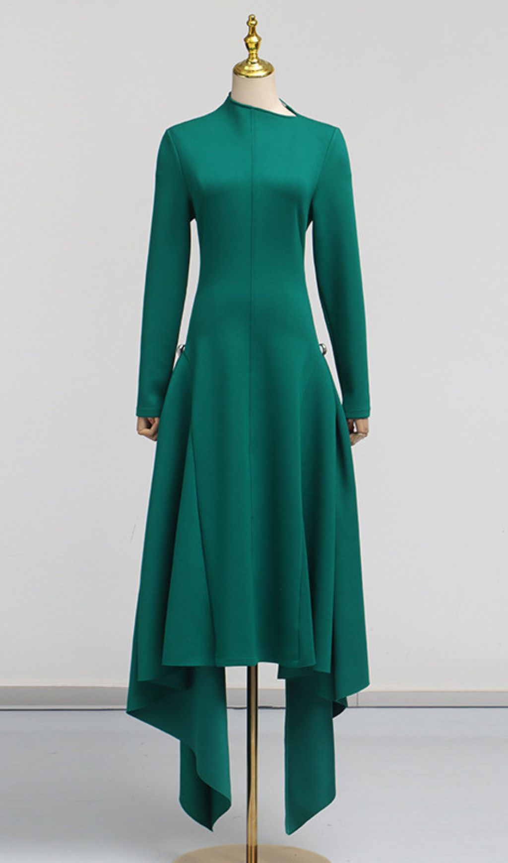 Johnna Emerald Green Asymmetrical Midi Dress