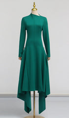 Johnna Emerald Green Asymmetrical Midi Dress