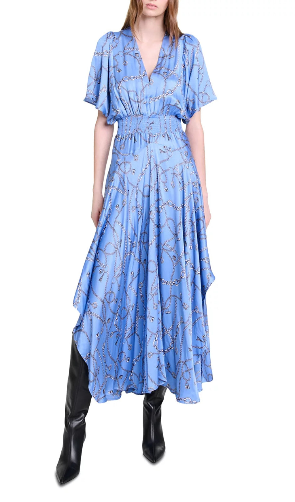 Racheliani Lucky Charm Chain Print Satin Midi Dress