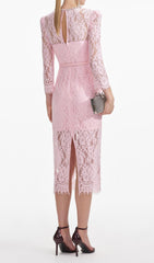 Exquisite Pink Lace Bustier Midi Dress