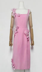 Harper Pink 3D Floral Embellished Midi Dress