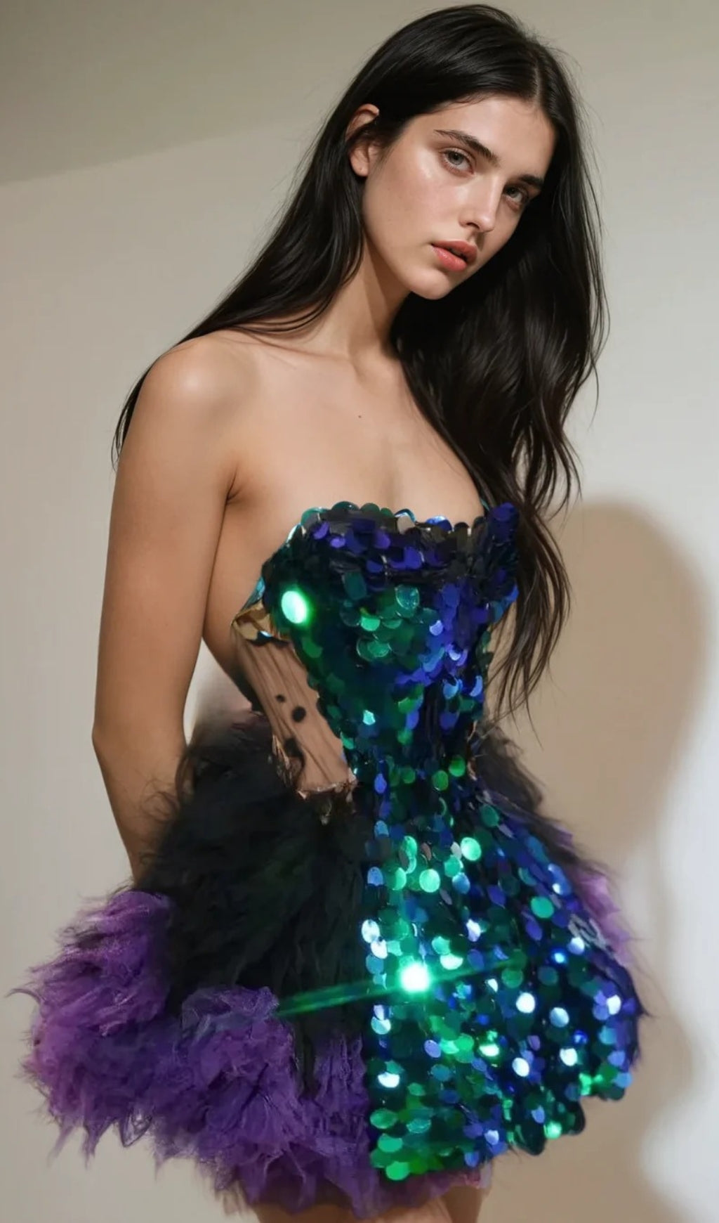 Melina Dazzling Sequin Corset & Purple Tulle Mini Skirt Set