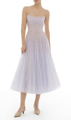 Estevan Shimmering Lavender Tulle & Lace Midi Dress