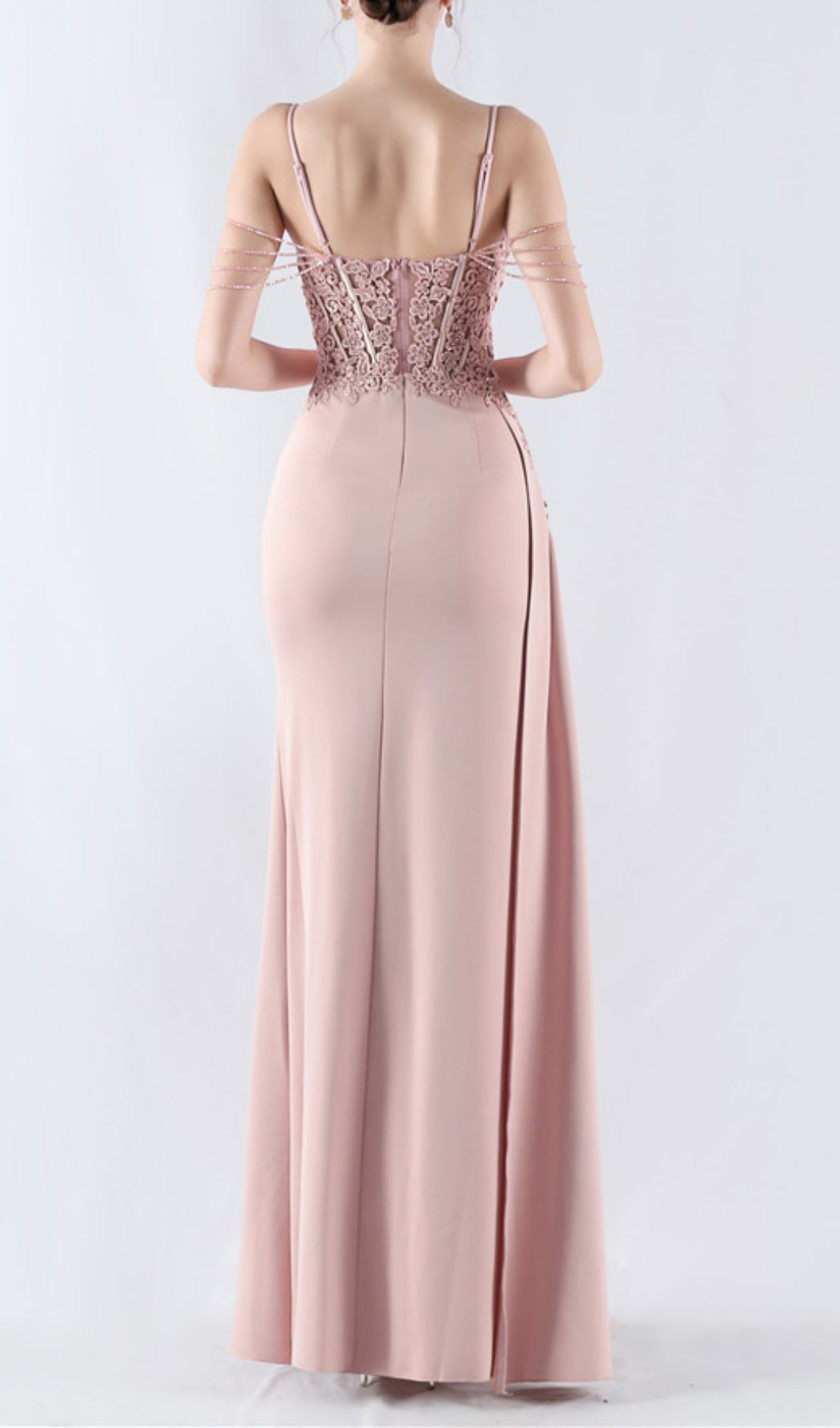 Elegant Blush Pink Beaded Corset Maxi Dress