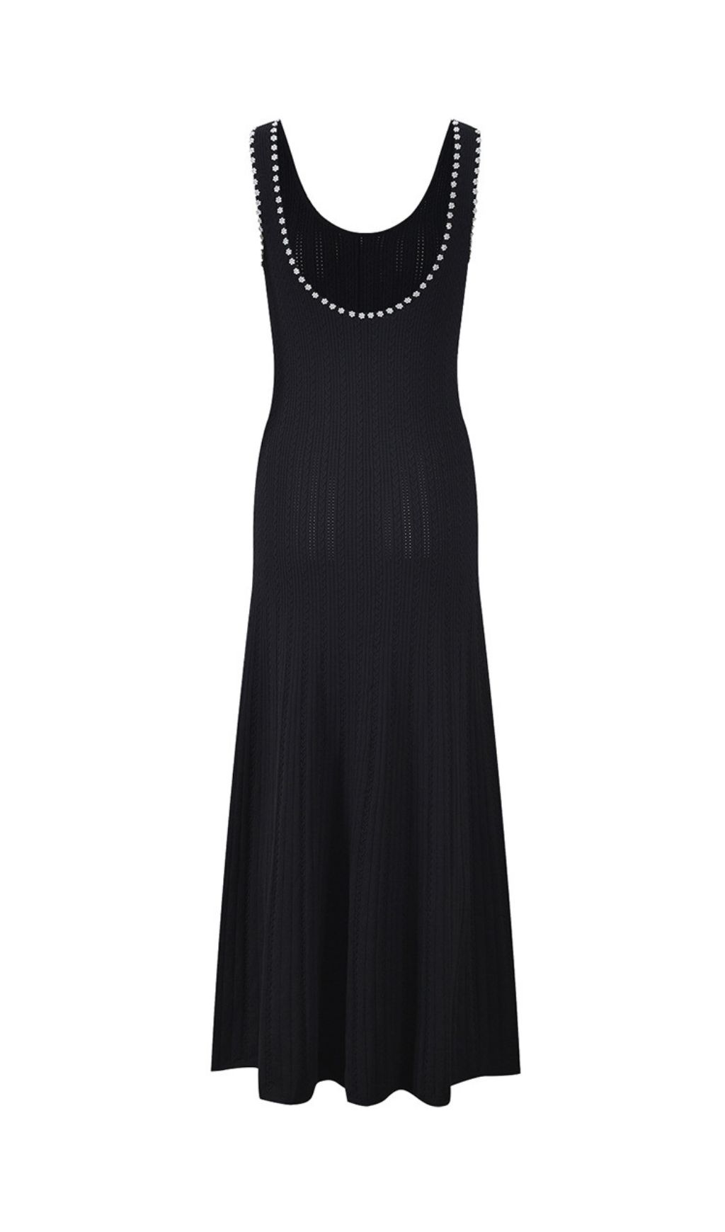 Chic Beaded Rib Knit Sleeveless Midi Dress with Pockets