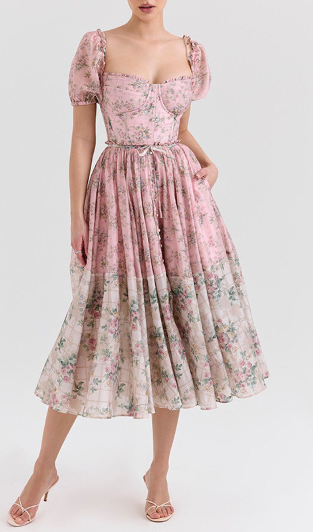 Emke Romantic Floral Midi Dress