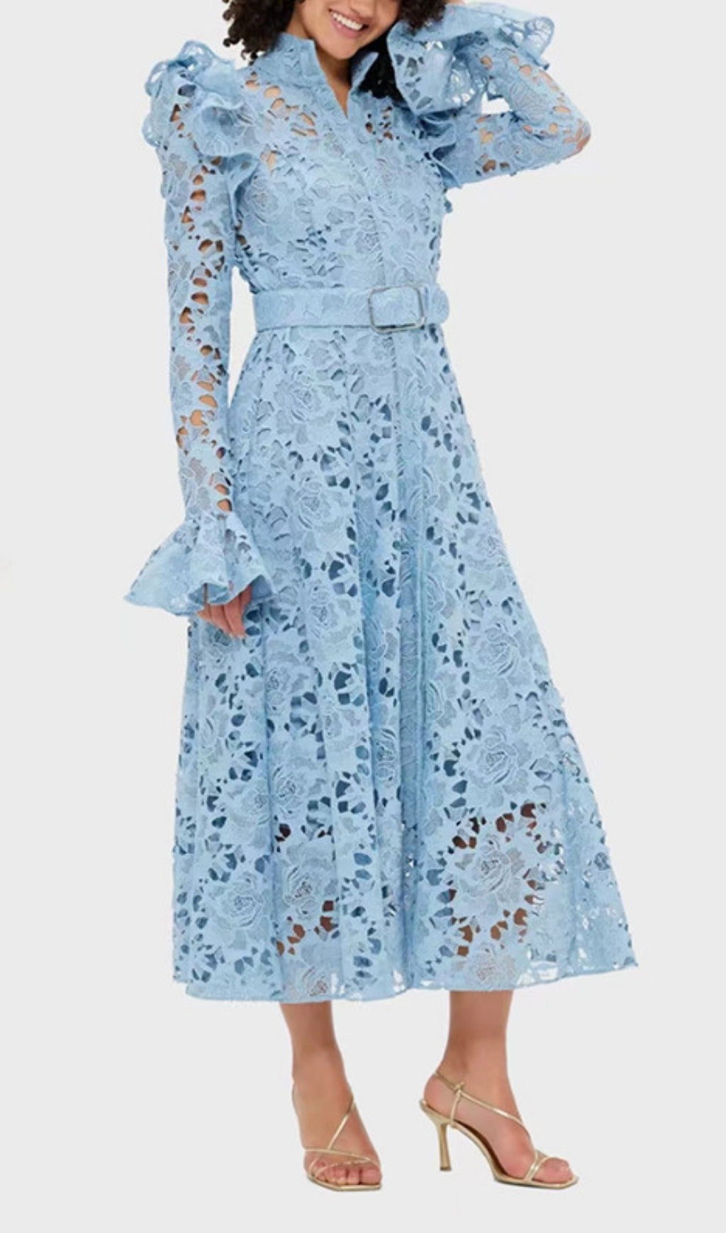 Elea Sky Blue Embroidered Midi Dress