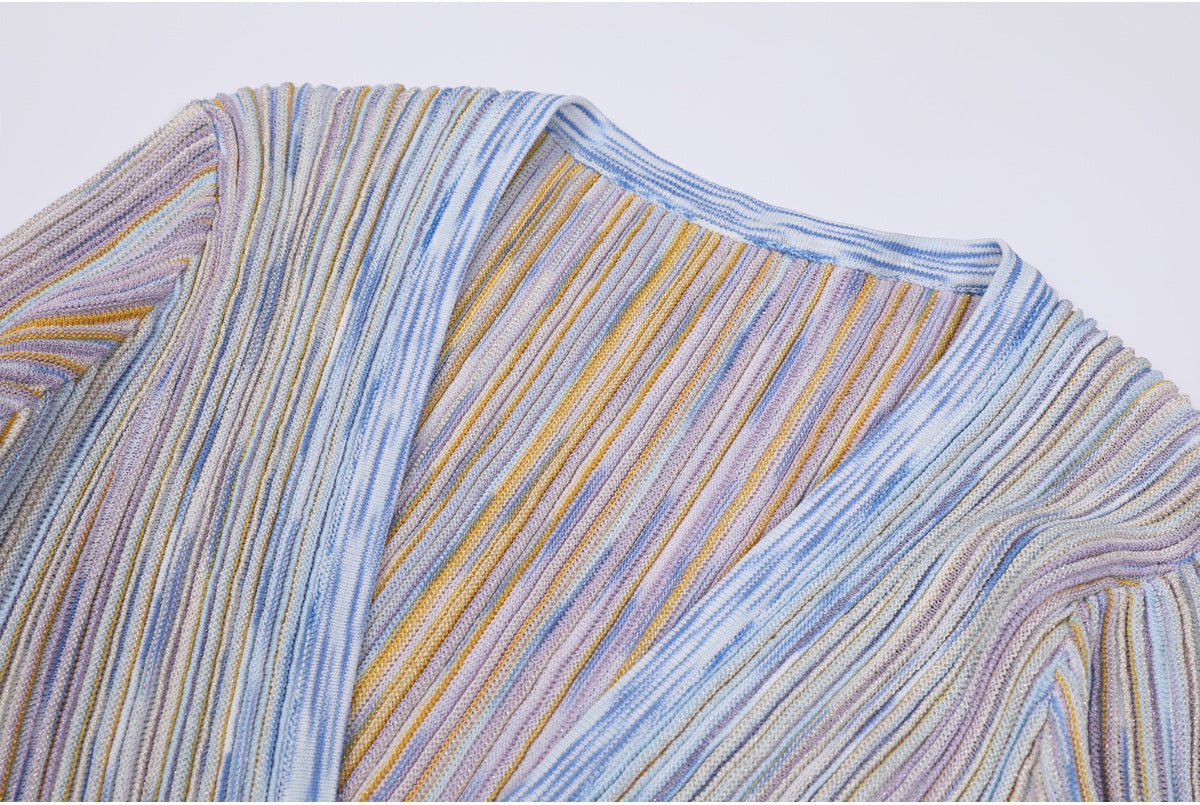 Gisela Chic Pastel Stripe V-Neck Midi Dress