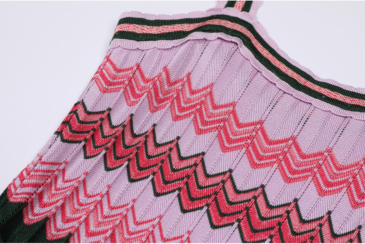 Gregg Vibrant Chevron Knit Strappy Midi Dress