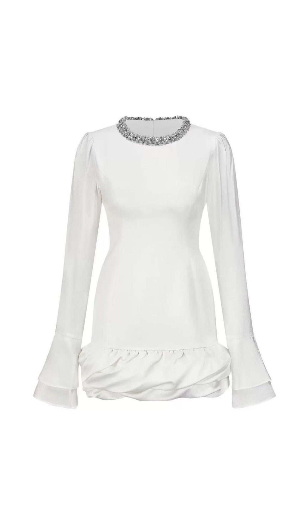 Cemre White Long Sleeve Embellished Mini Dress