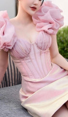 Adalia Chic Pink Corset-Style Mini Dress with Voluminous Puff Sleeves