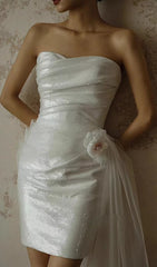 Colissa Strapless Sparkle Mini Dress with Floral Tulle Drape