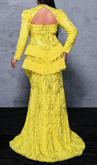 Showstopping Belia Yellow Sequin Ruffle Long Sleeve Plus Size Maxi Dress