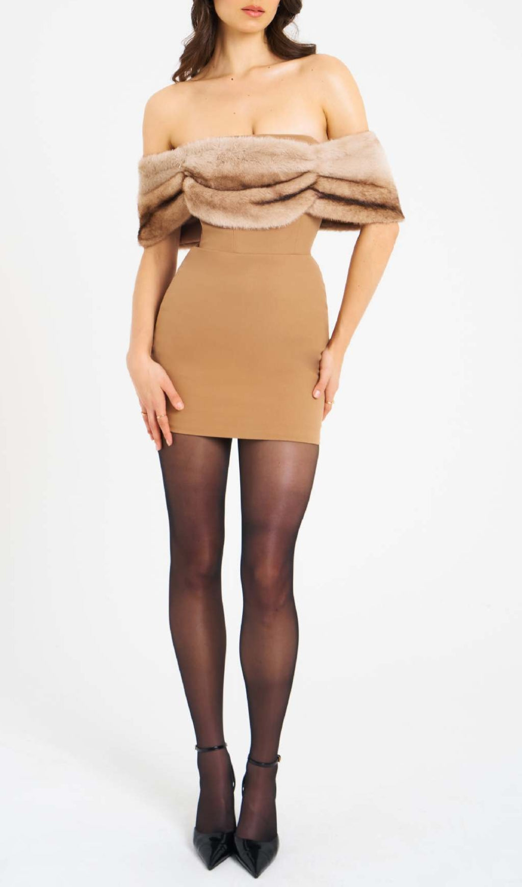 Colista Glamorous Off-Shoulder Faux Fur Mini Dress