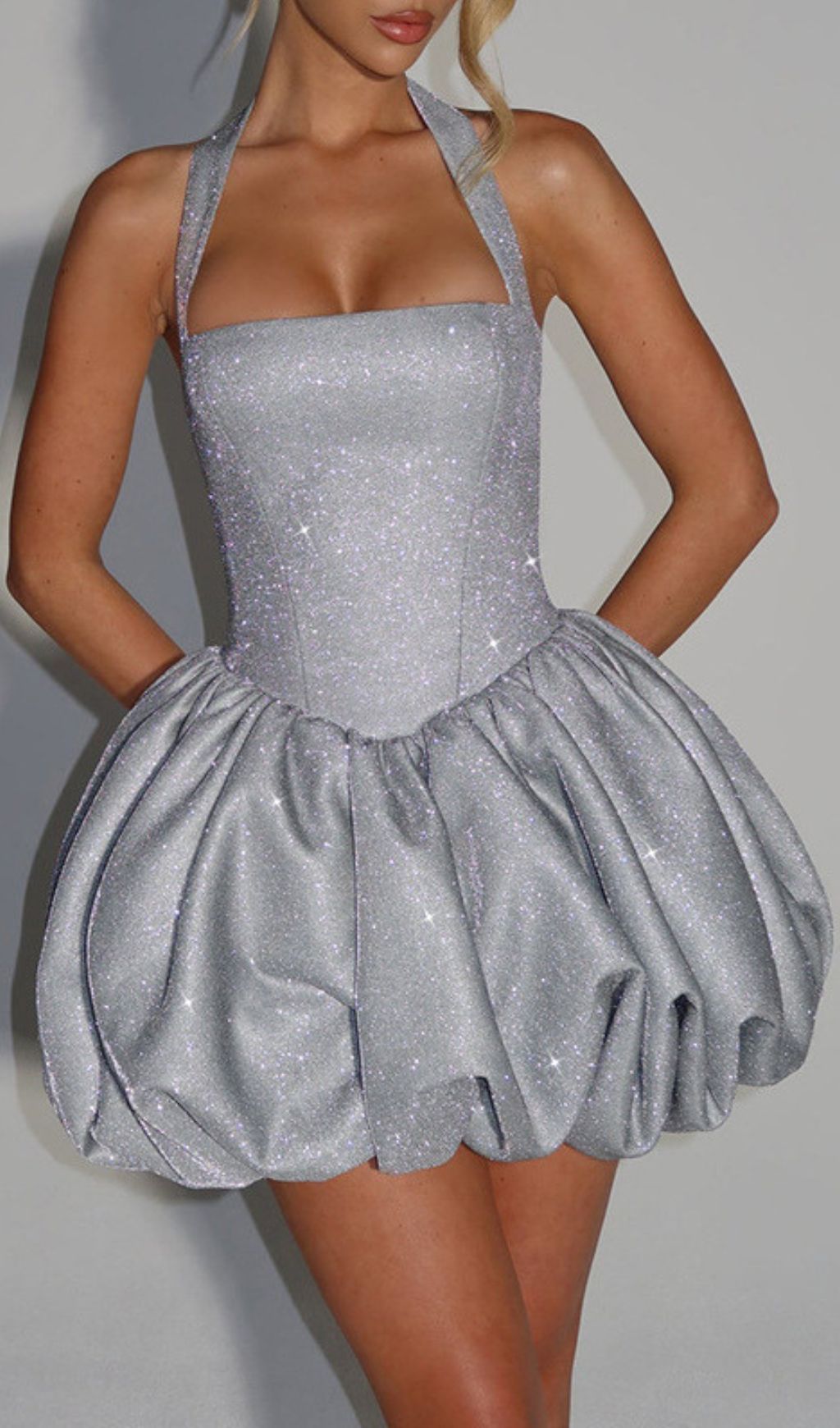 Jerrod Grey Sparkle Halter Bubble Mini Dress