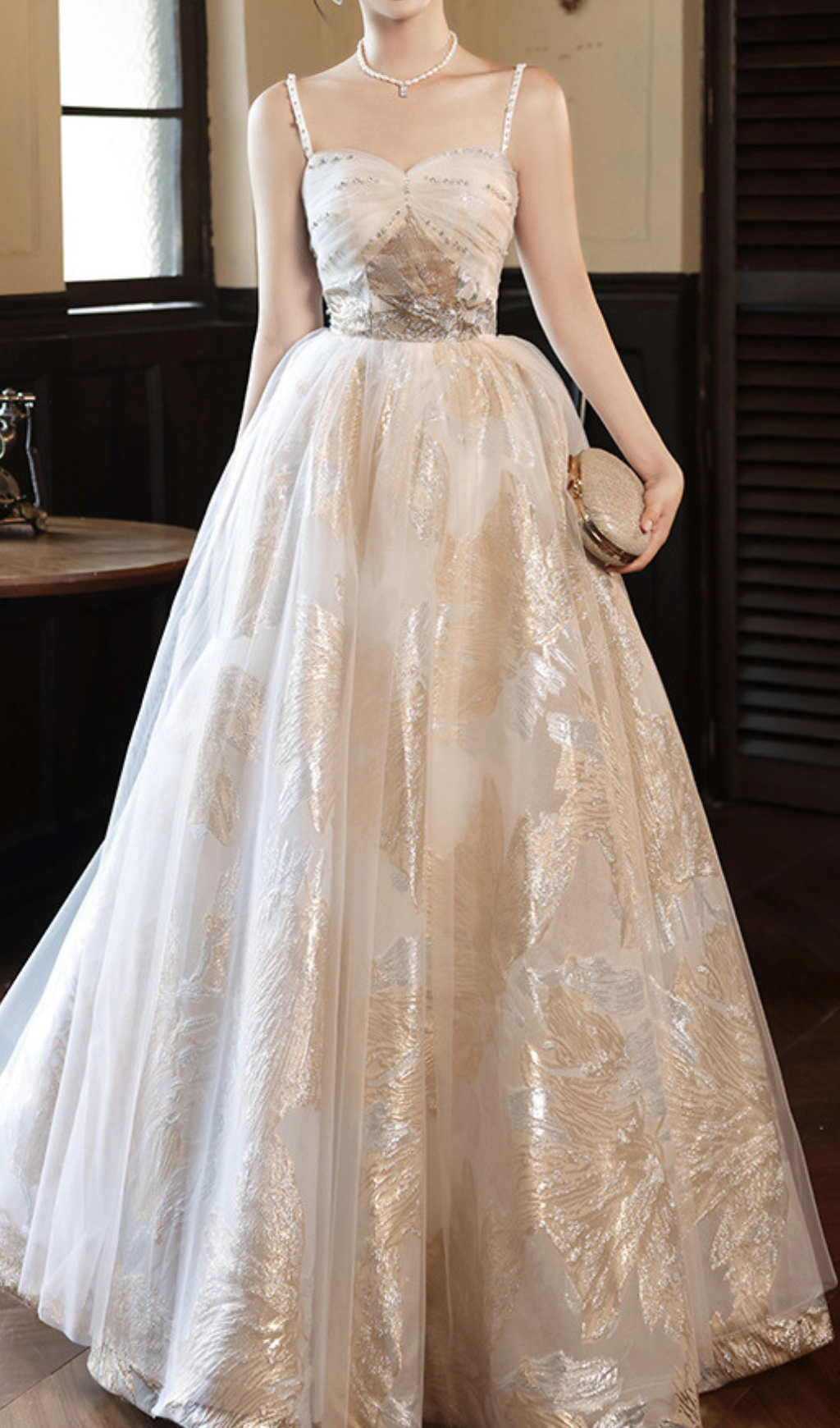 Gur Shimmering Gold Leaf Maxi Gown