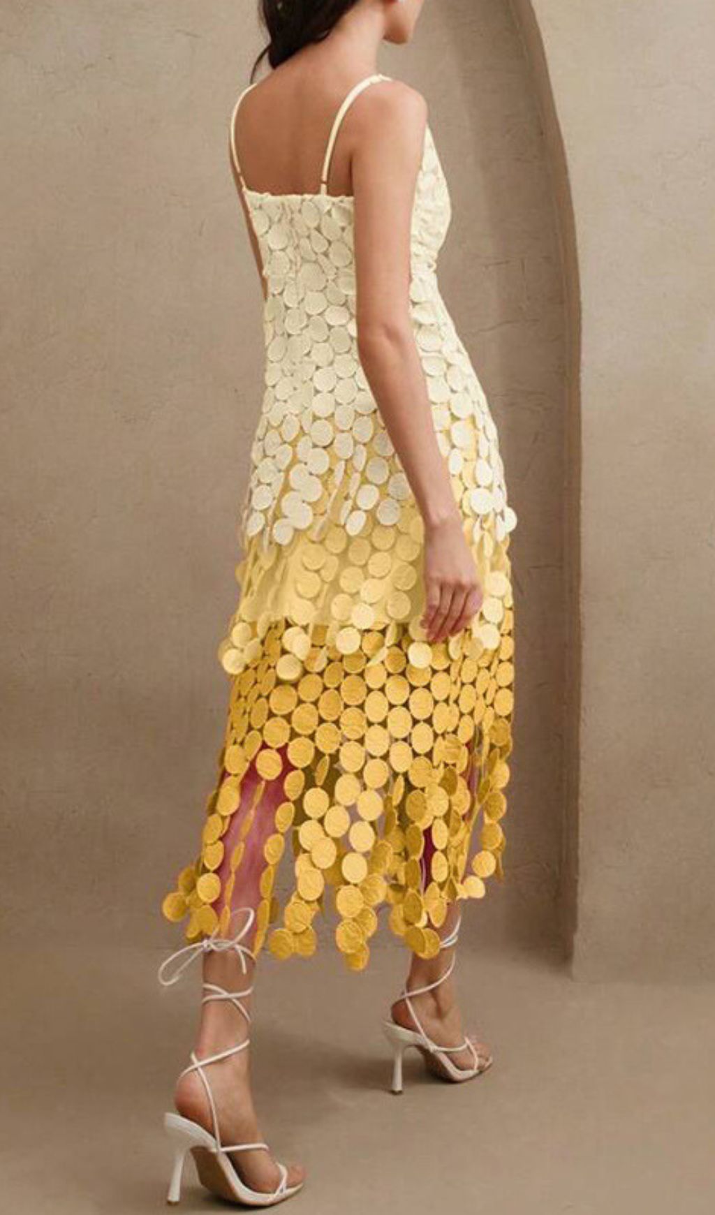 Vibrant Ham Ombre Yellow Layered Circle Midi Dress