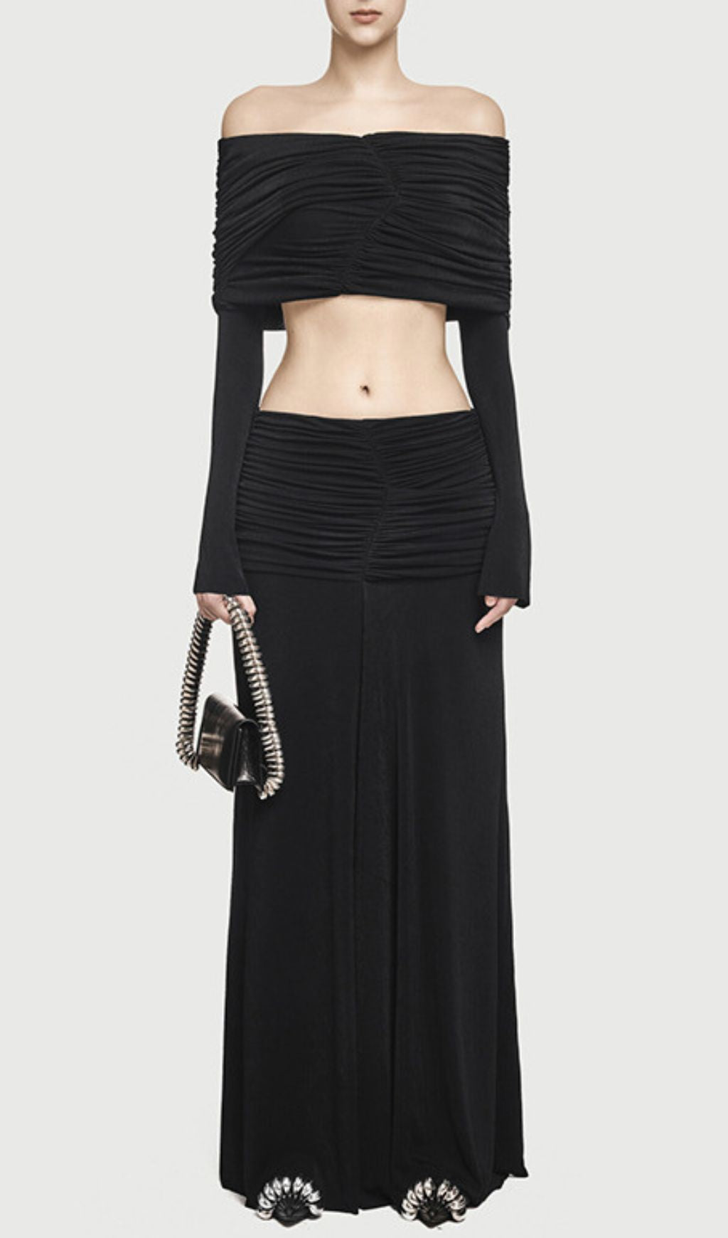Jamuna Elegant Ruched Two-Piece Maxi Skirt Set