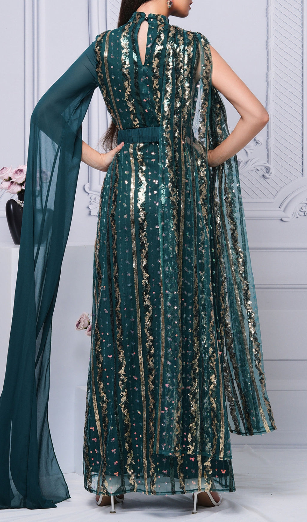 Dazzling Emerald Sequin Mesh Maxi Dress