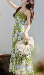 Drago Enchanting Green Floral Lace Midi Dress