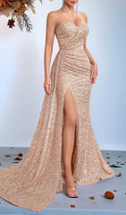 Kailey Champagne Sequin Strapless Maxi Dress