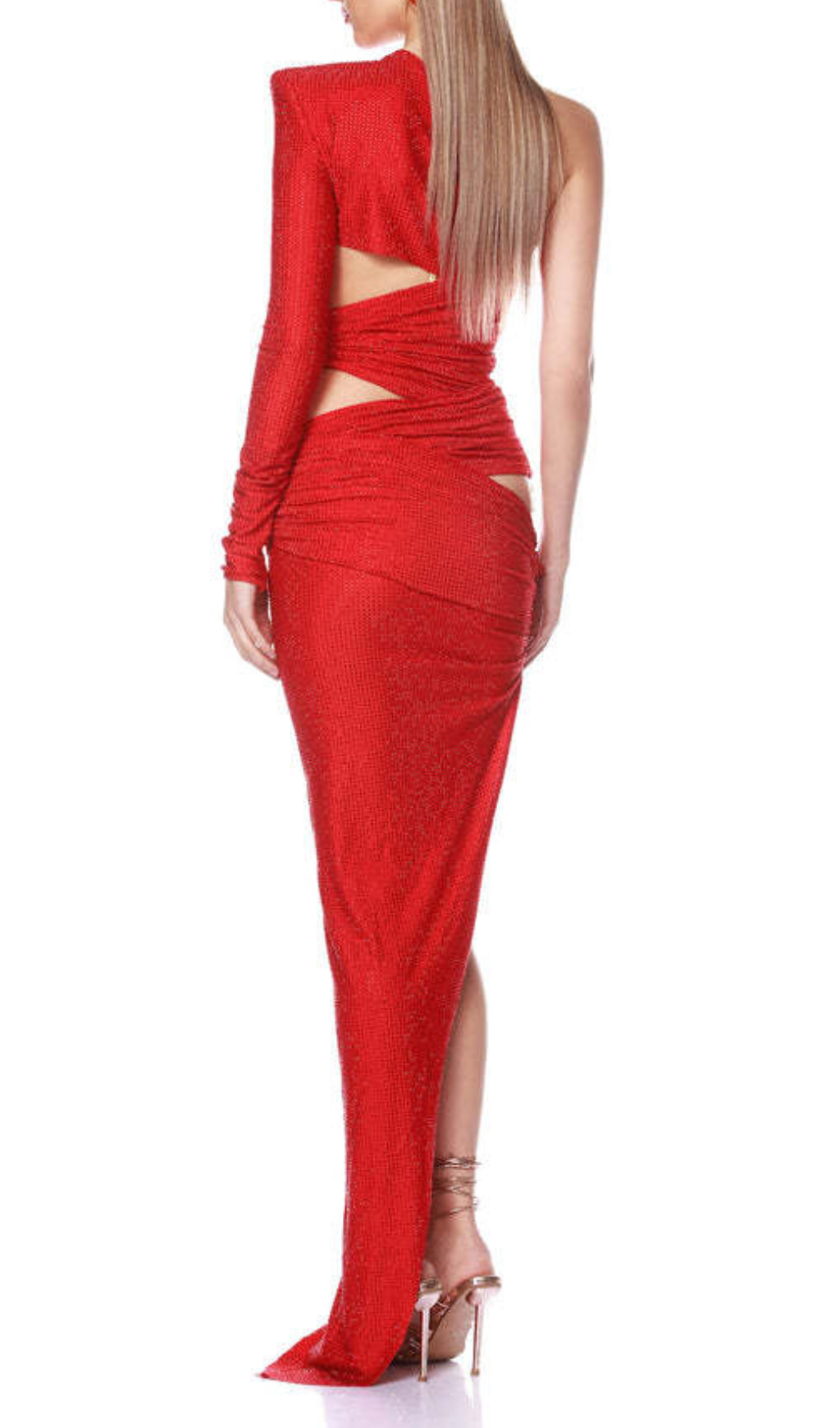 Gadar Red Diamante One-Shoulder Cut-Out Maxi Dress